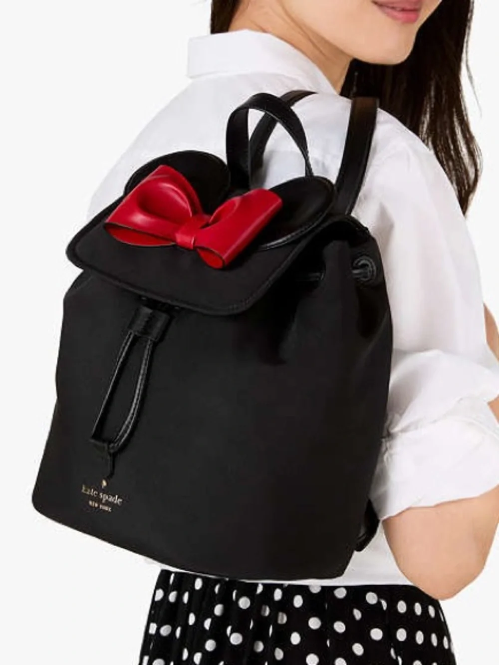 Kate Spade Disney Minnie Mouse 3D Flap Black Nylon Backpack KG589 NWT $399 Bow